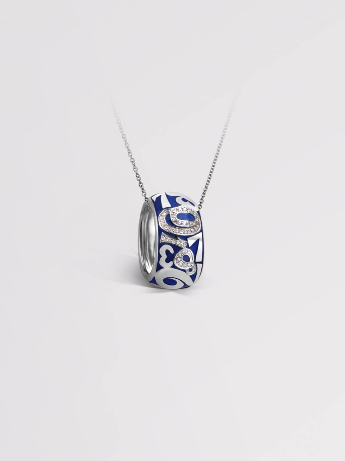Blue Enamel Talisman Diamond Pendant