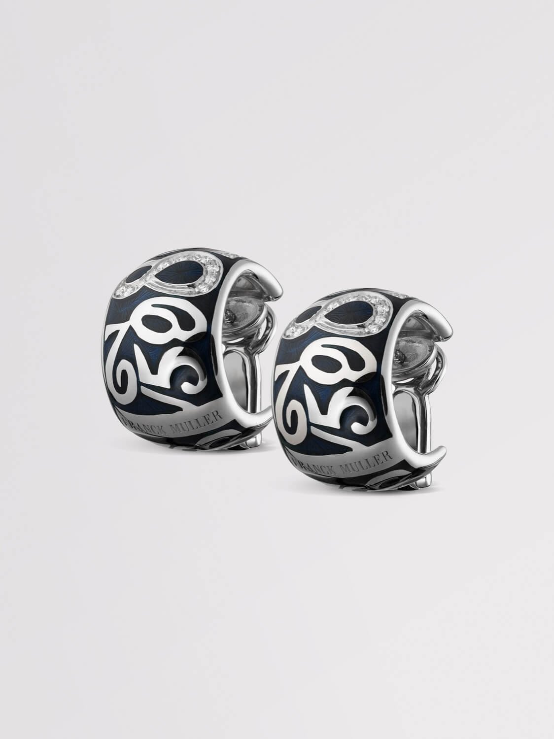 Blue Enamel Talisman Diamond Earrings