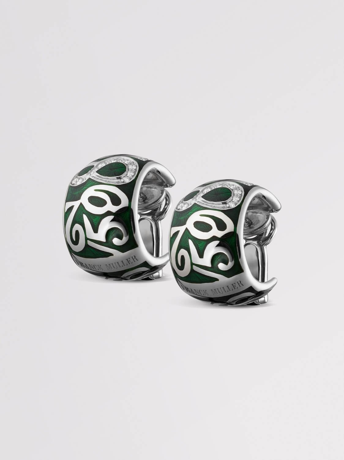 Green Enamel Talisman Diamond Earrings