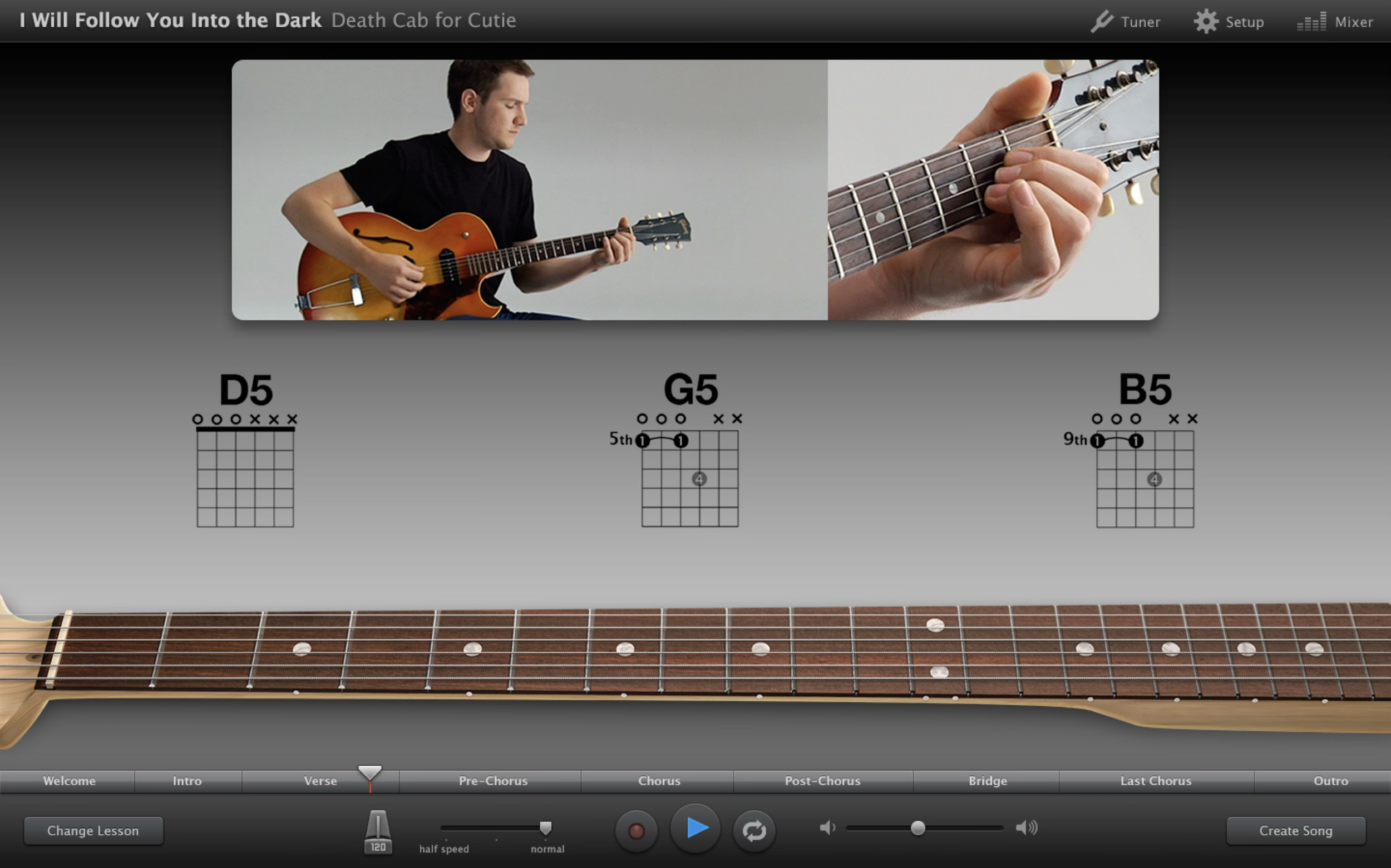  Demonstrating the chords for this song. 