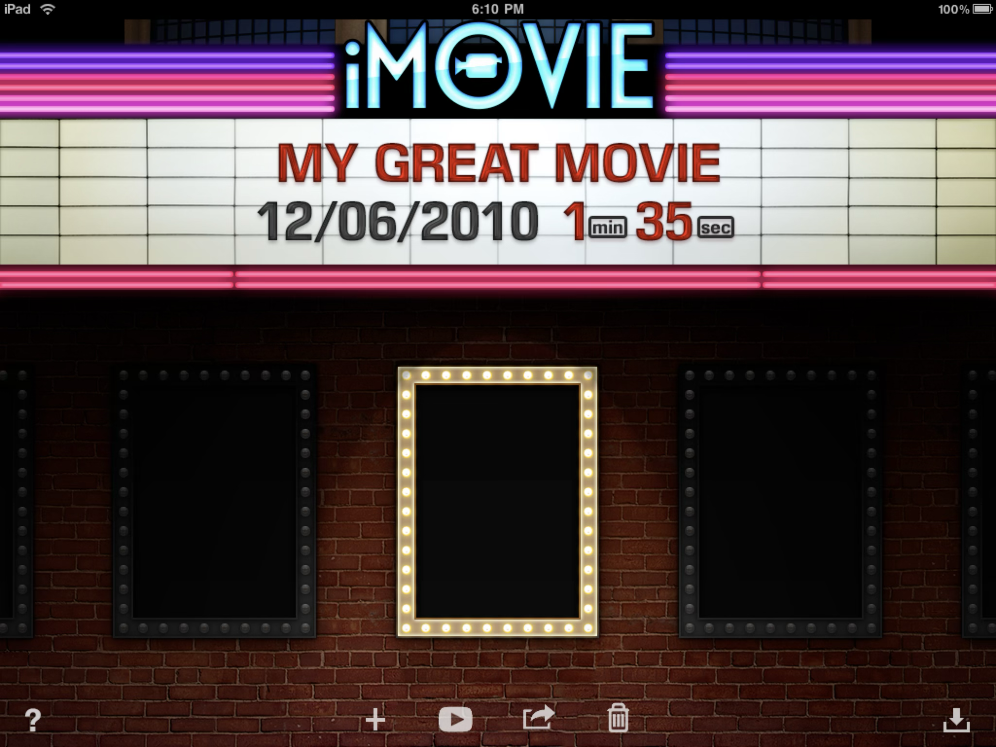  The original iPad version of the app presented itself as a full-on movie marquee. 