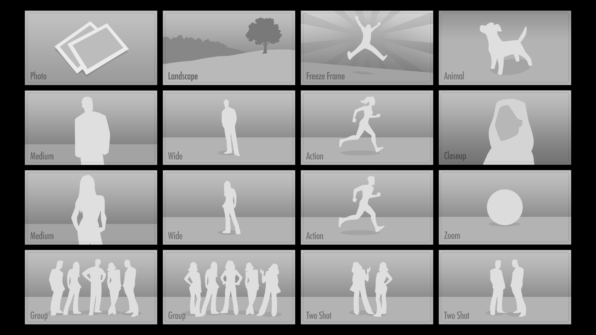  Various storyboard images. Eventually these were adopted into the desktop version of iMovie as moving animatics. 
