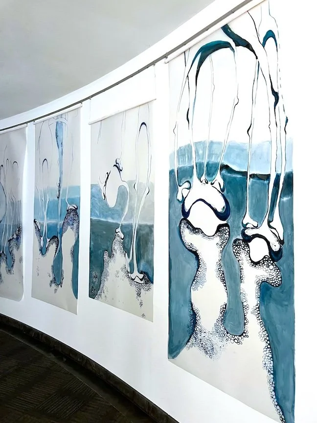 Synapsing 2023, mixed media on architectural paper 82”H X 36” W (5 panel)