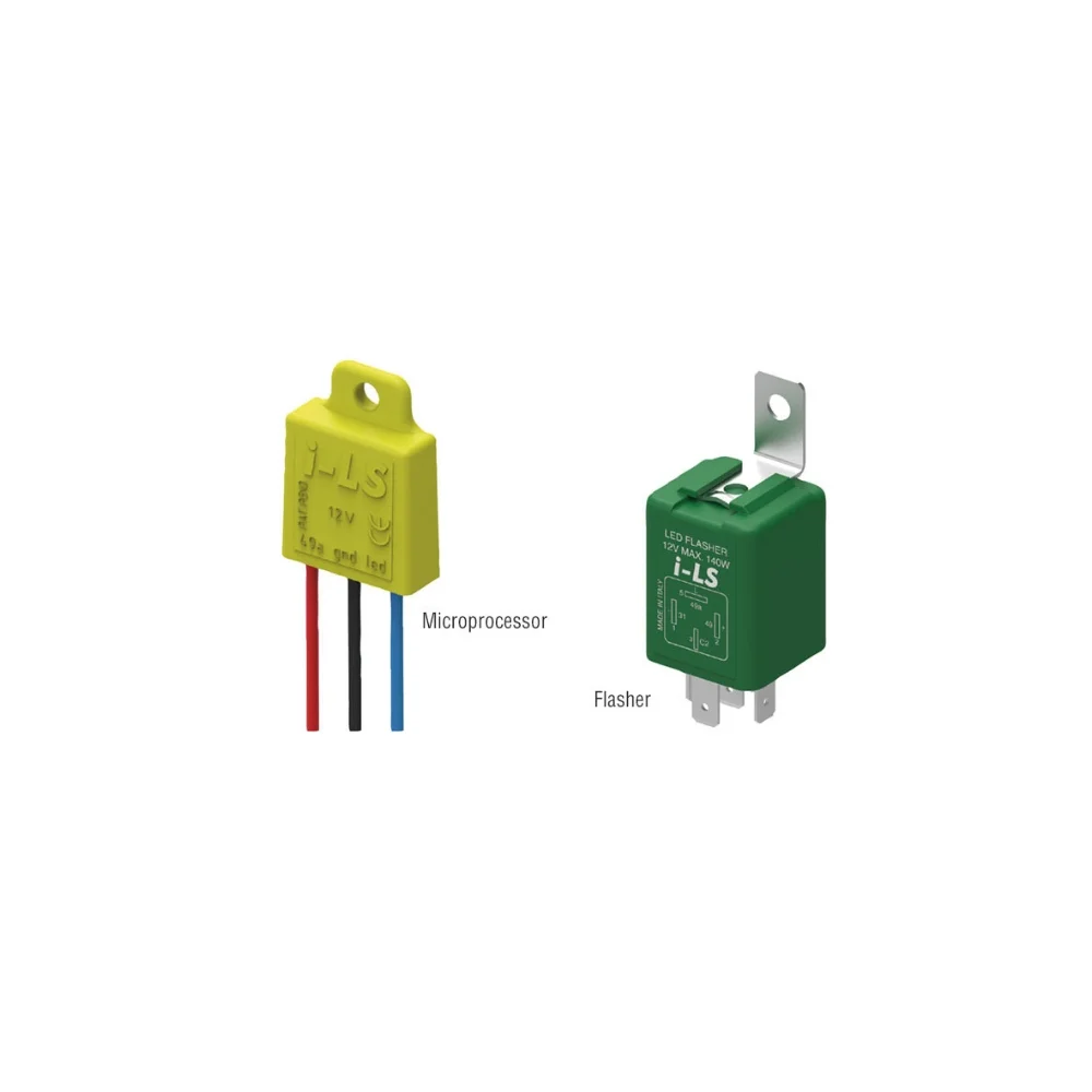 Yellow microprocessor and green flasher relay: iLS Direction Indicator Monitoring System