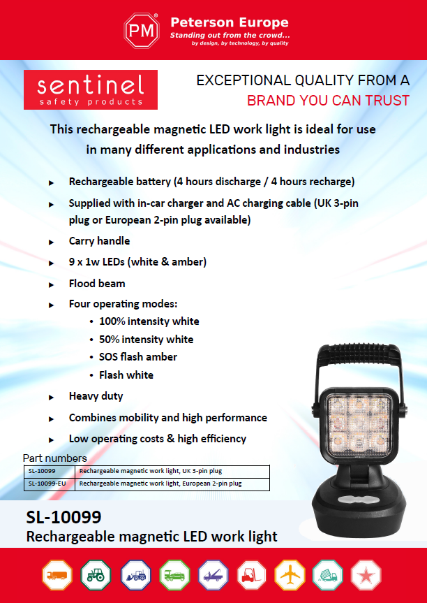 Flyer for SL-10099 rechargeable LED magnetic work light