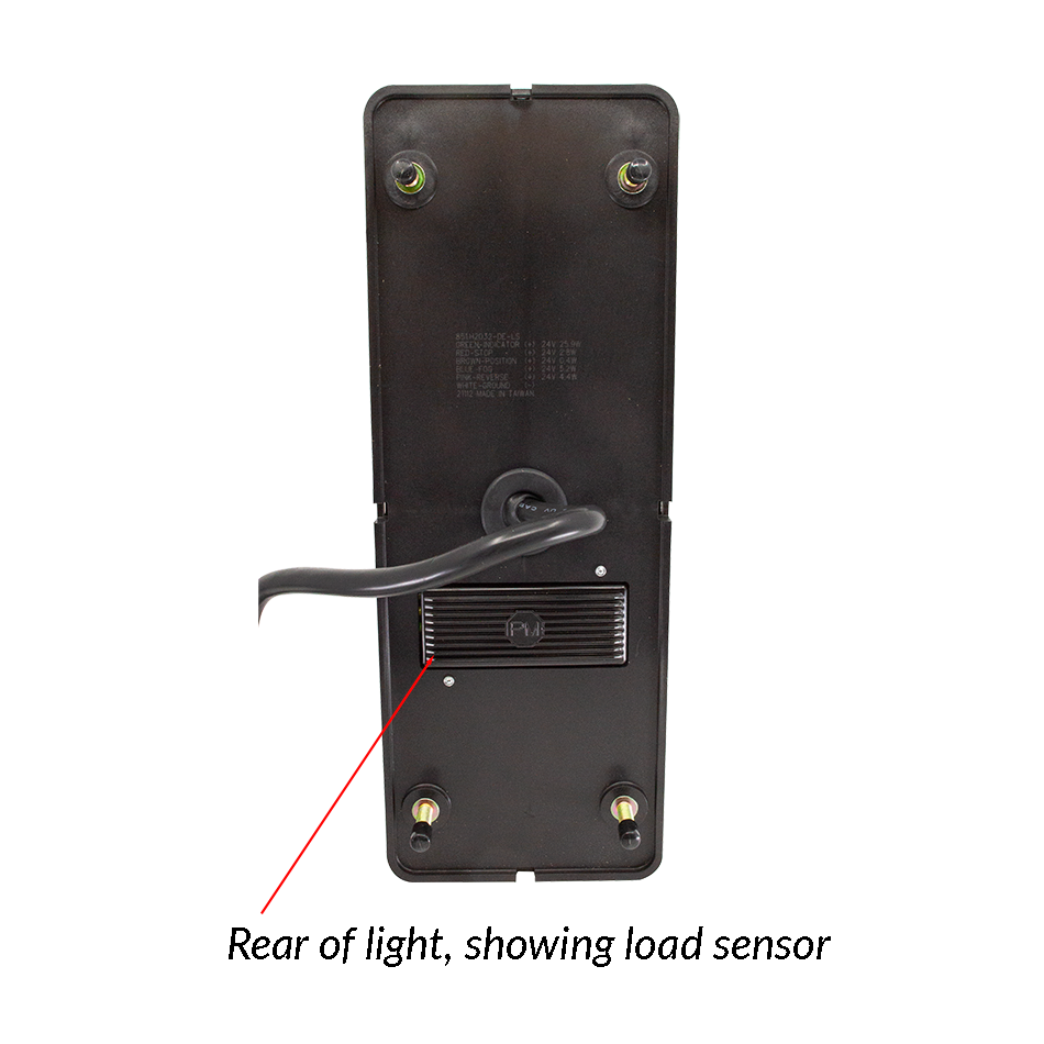 rear of PM-851.H2132 upgraded Rear Multi-Function Light with arrow pointing out load sensor, Peterson Europe