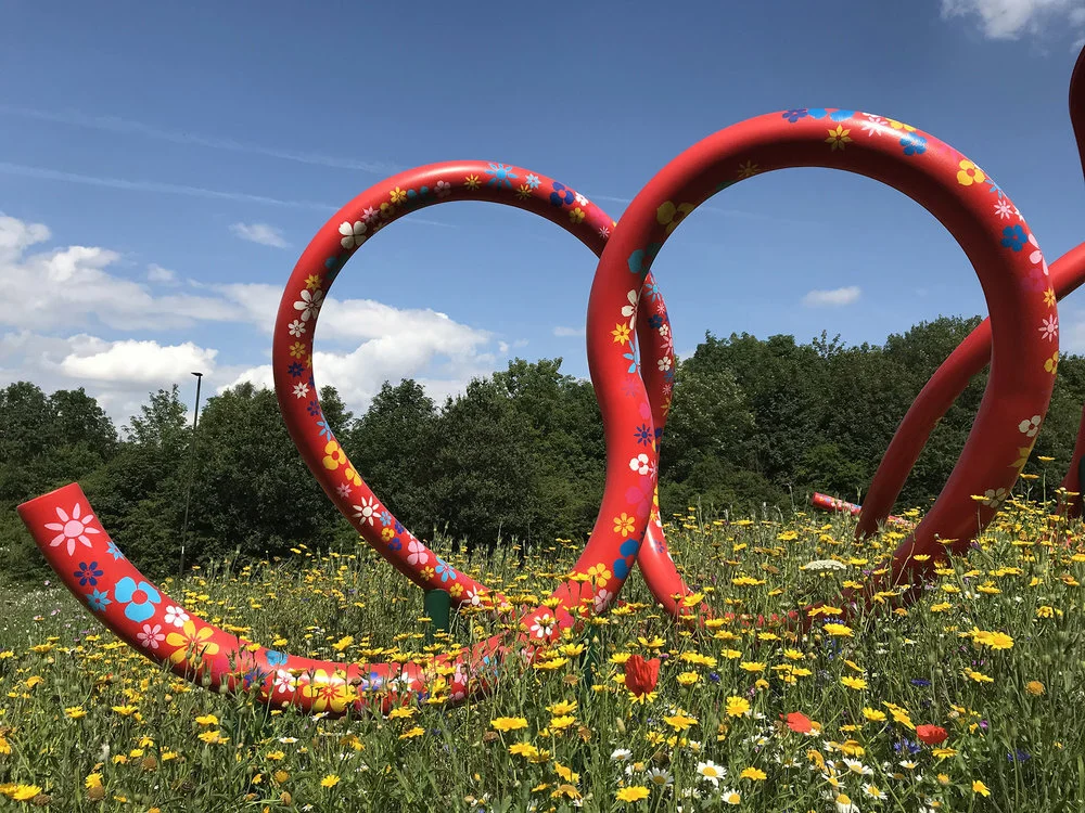 The wildflowers stencils were designed with the help of local school children.