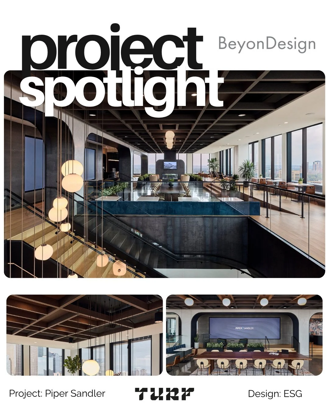 Project Spotlight💥: Piper Sandler | Minneapolis⁠
⁠
A stunning installation featuring Turf Design&rsquo;s Plaid ceiling system, brings structure, rhythm, and acoustic performance to this beautifully executed space. The layered grid pattern creates a 