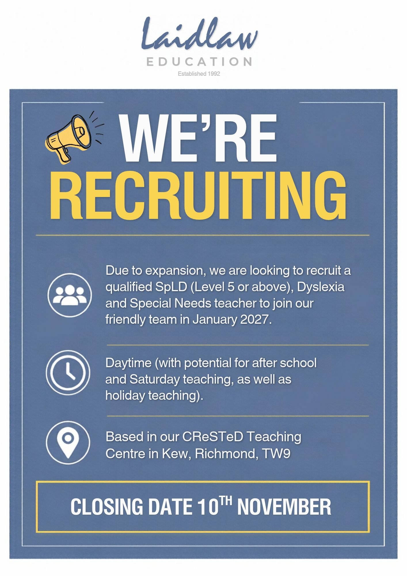 We're hiring an SpLD specialist teacher!