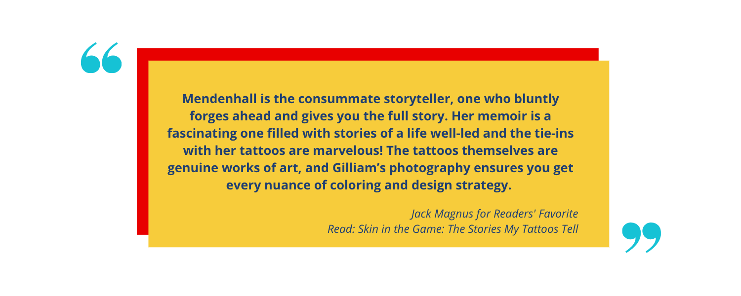 Quote review for "Skin in the Game: The Stories My Tattoos Tell" by Jack Magnus, praising storytelling and photography.