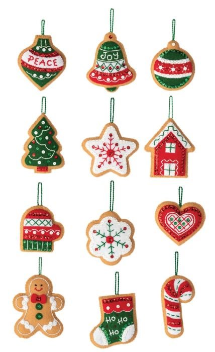 An image of completed Bucilla Kit 89301 Gingerbread Cookie Ornaments