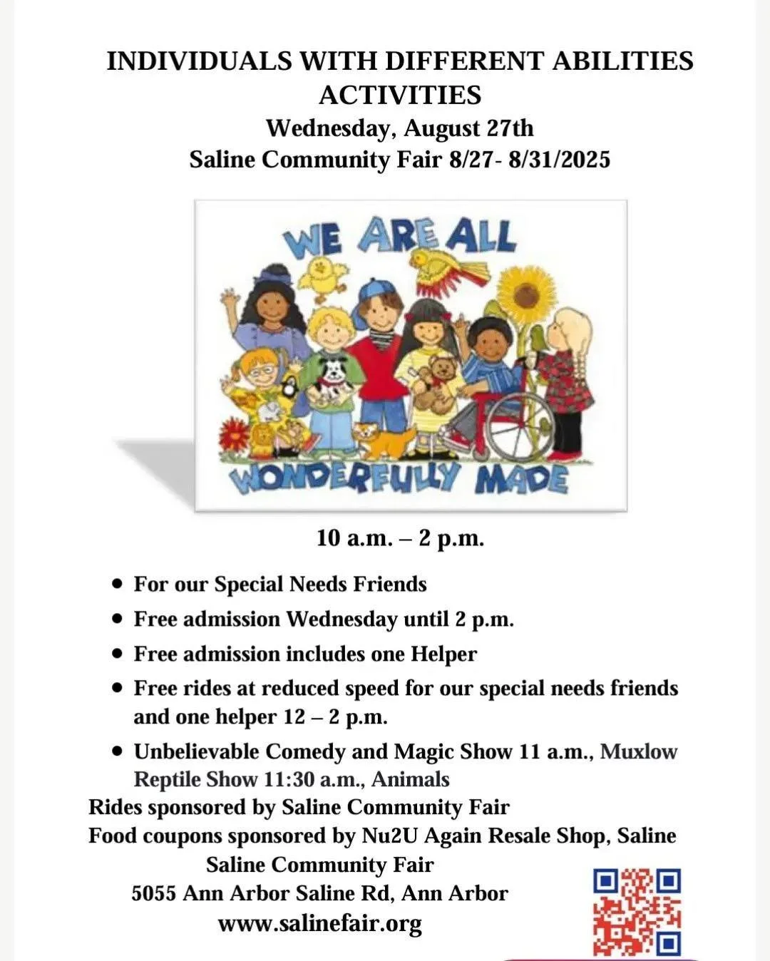 I just want to thank the folks organizing Saline Community Fair and all involved in making this special day possible at the Fair. Thank you Nu2u.Again for showing up for the community continually.

It is one thing to be in a place that says, &ldquo;Y
