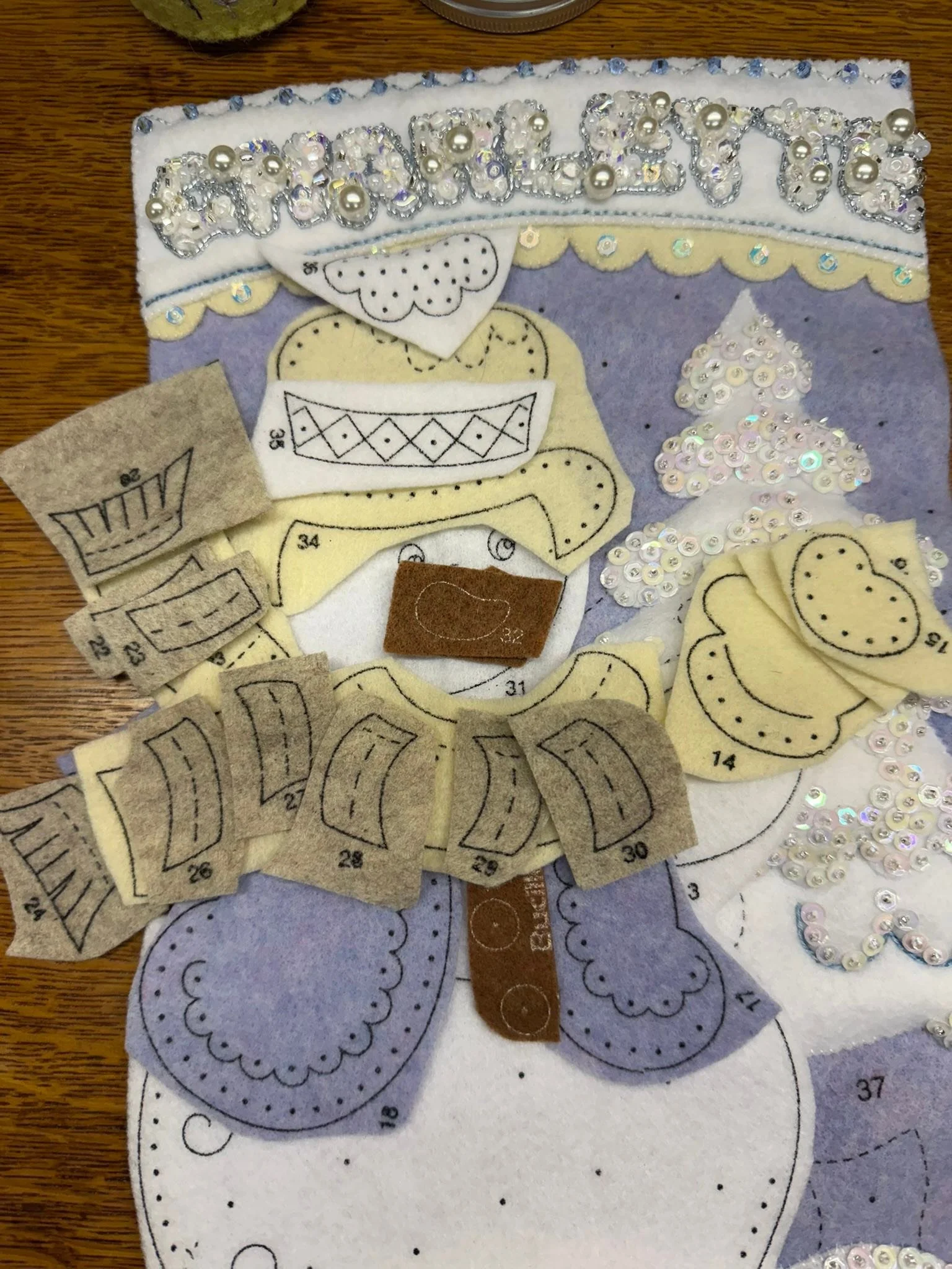 In progress:  Plaid Crafts Bucilla Kit No 89245E, titled &ldquo;Snowman&rsquo;s Winter Wonderland.&rdquo;

Still shot update on baby Charlette&rsquo;s stocking for those who don&rsquo;t want to watch videos 😉🪡🥄❤️

The background of the stocking is