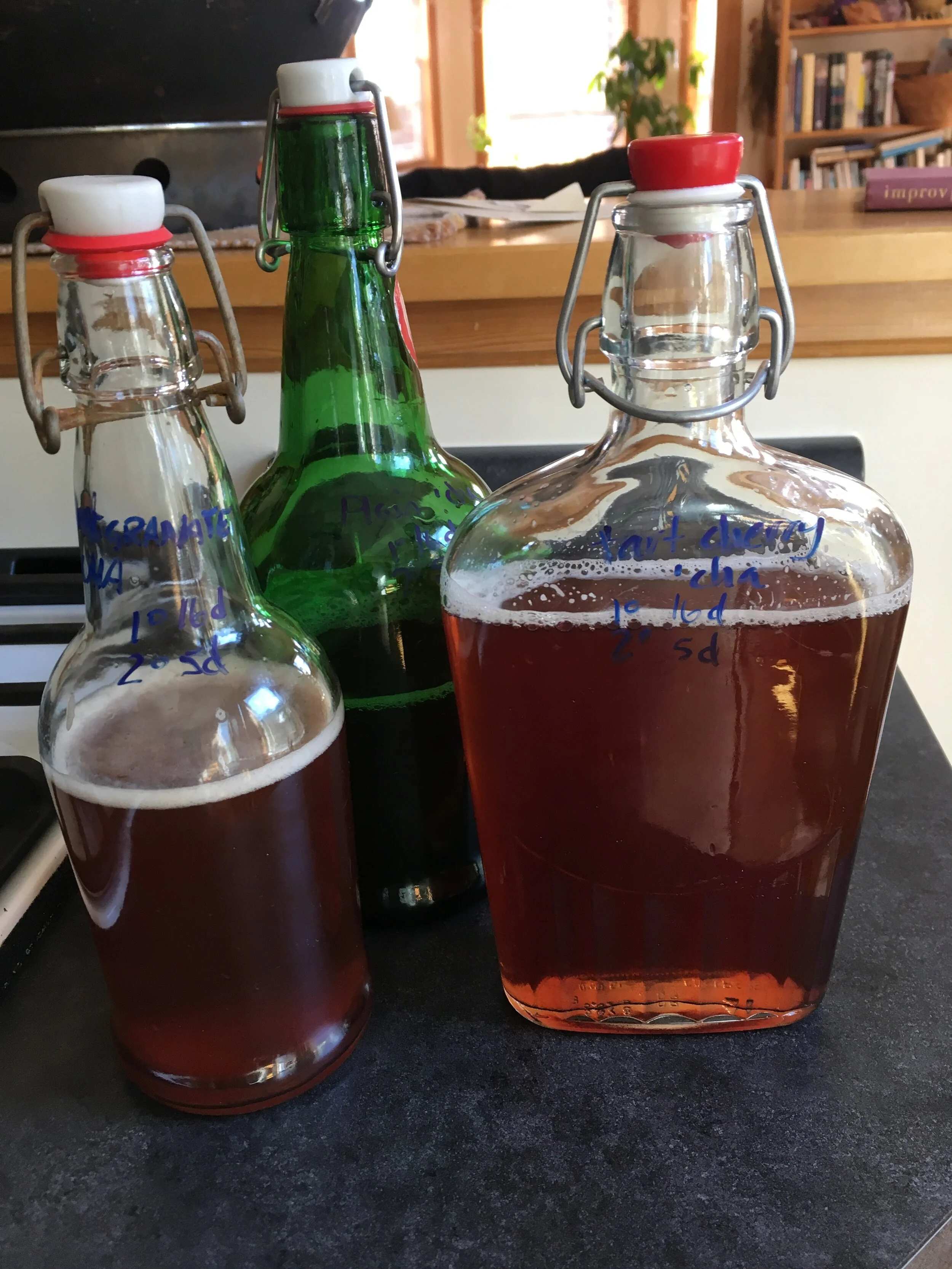 various kombuchas, secondary fermentation