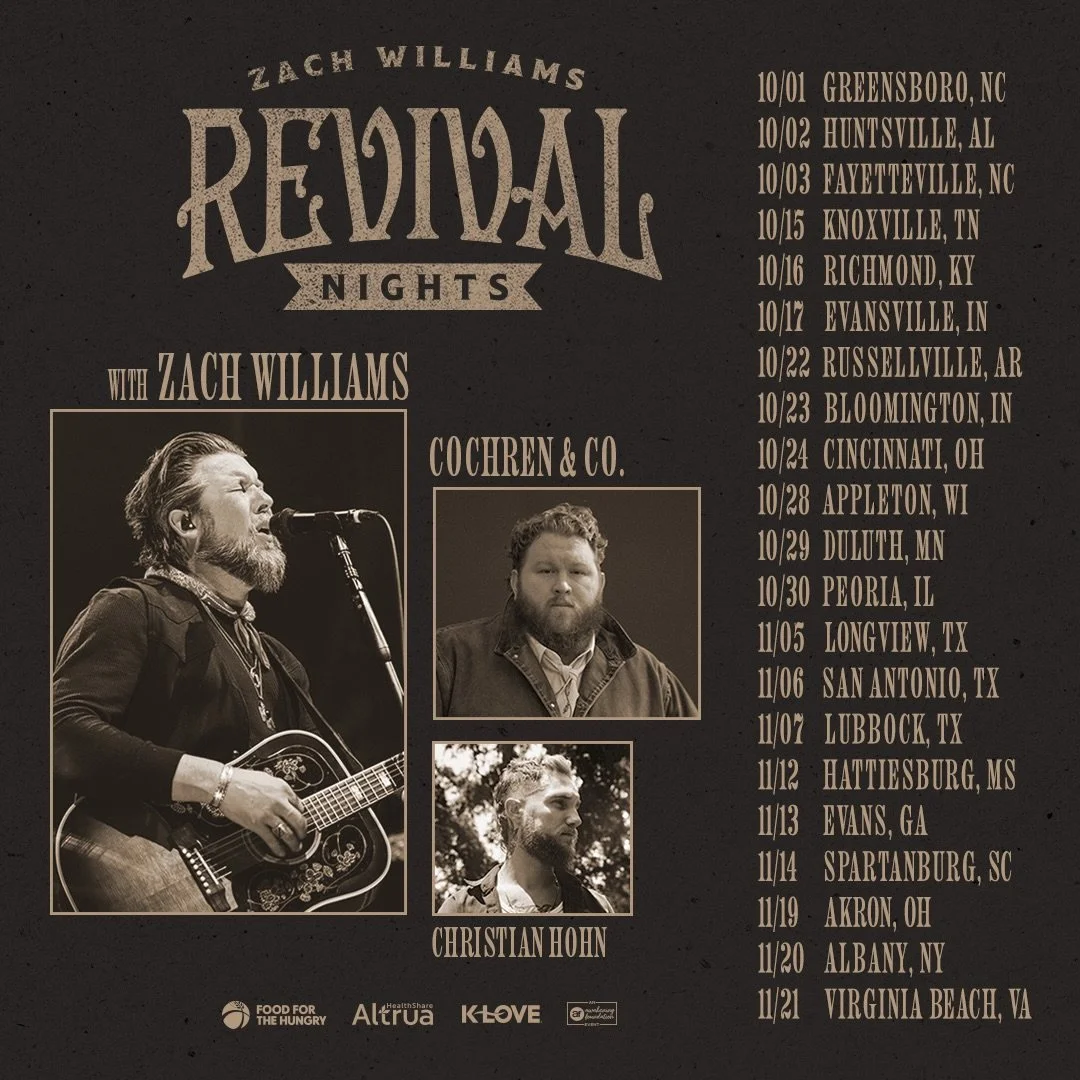 We&rsquo;re heading out on the Revival Nights Tour with @zachwilliamsmusic and @christianhohn_.
What city will I see you in? 👇