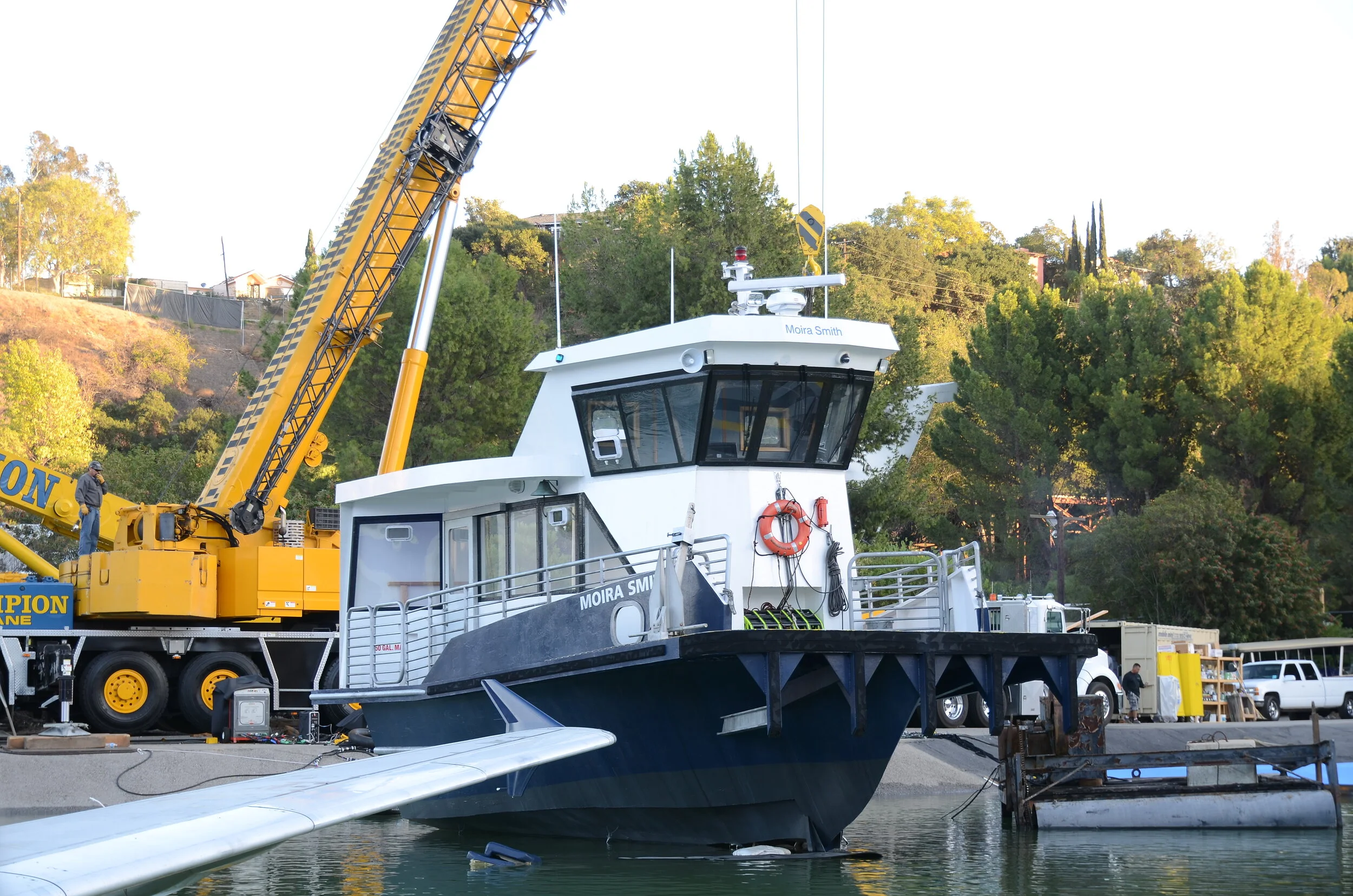  We built two different Waterways ferries. The pilothouse was fully outfitted. The passenger deck as well. We built the front section of the ship. Financial and logistical reasons accounted for this decision. VFX would extend where needed. However, w
