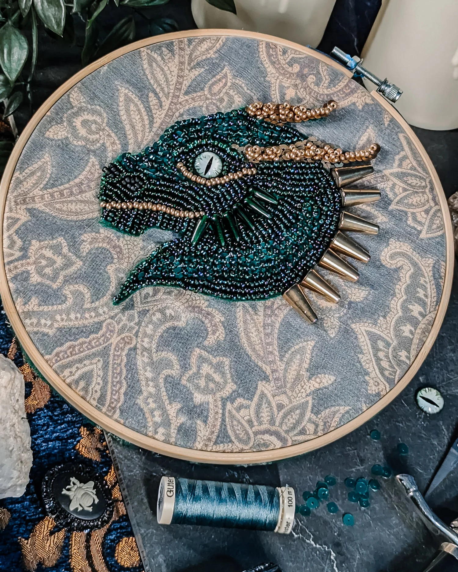 Green Dragon Tambour Embroidery and Beadwork Embroidery Kit 