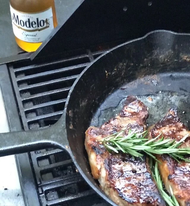 That’s what’s up. #ironskillet #rosemary #urbanfarming #modelo