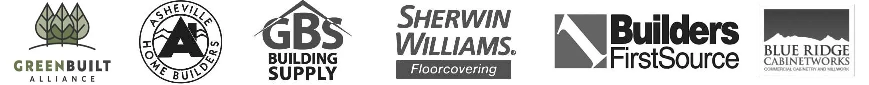 Asheville Home Builder Logos: Includes GreenBuilt Alliance, Asheville Home Builders GBS Building Supply.
