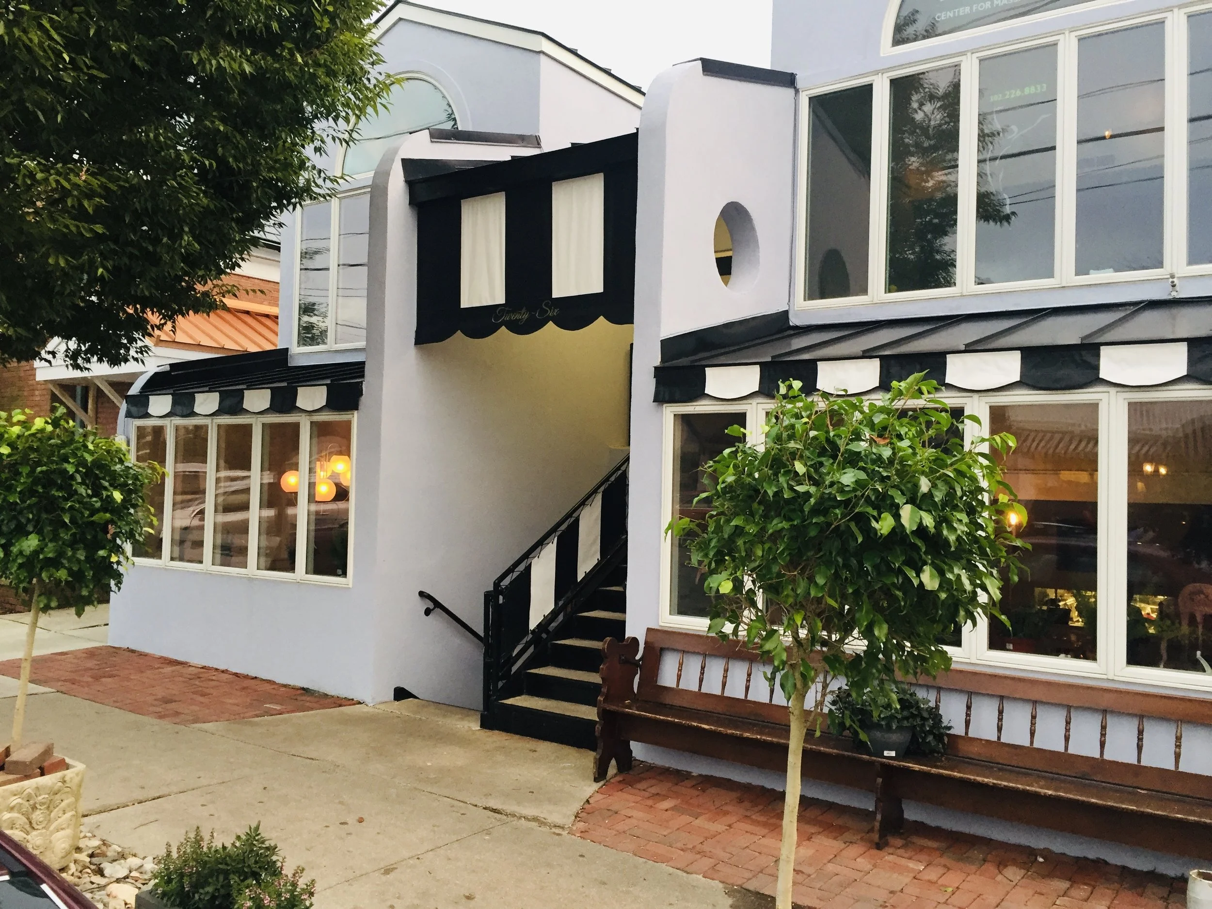 Periwinkle with Black and White Awnings