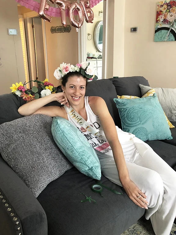The cute bride taking a break to show off her crown!