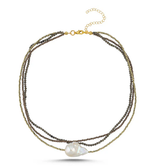 Triple bronze pearl necklace