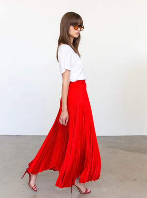 スカート PLEATED WRAP SKIRT - RED JNGSA Women's Pleated Maxi Skirts High Waist Ruched Soild