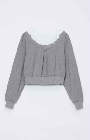 LONG SLEEVE EMBELLISHED DOUBLE LAYER TOP