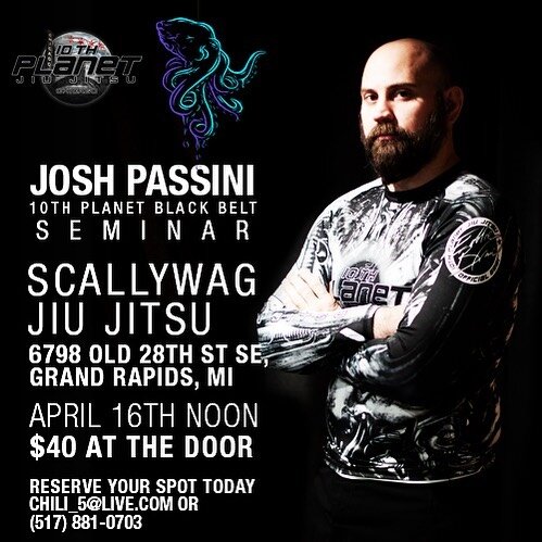 For all our Michigan and Midwest friends!!! Coach Josh will be at teaching a #nogijiujitsu and #wrestling seminar at @scallywag_jiu_jitsu in Grand Rapids!! Don&rsquo;t miss this one!!!!