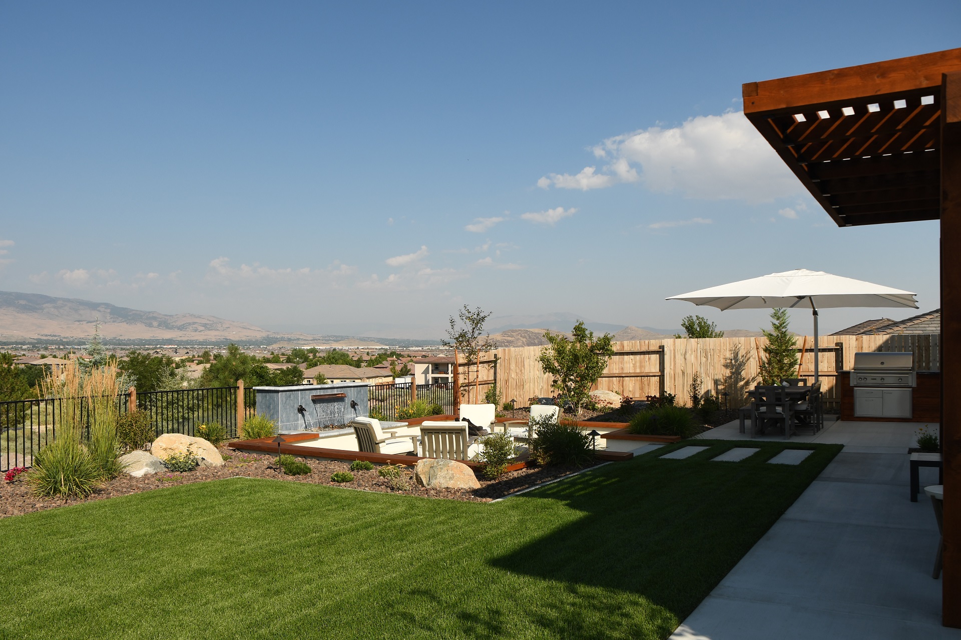 Reno NV pergola with outdoor fireplace
