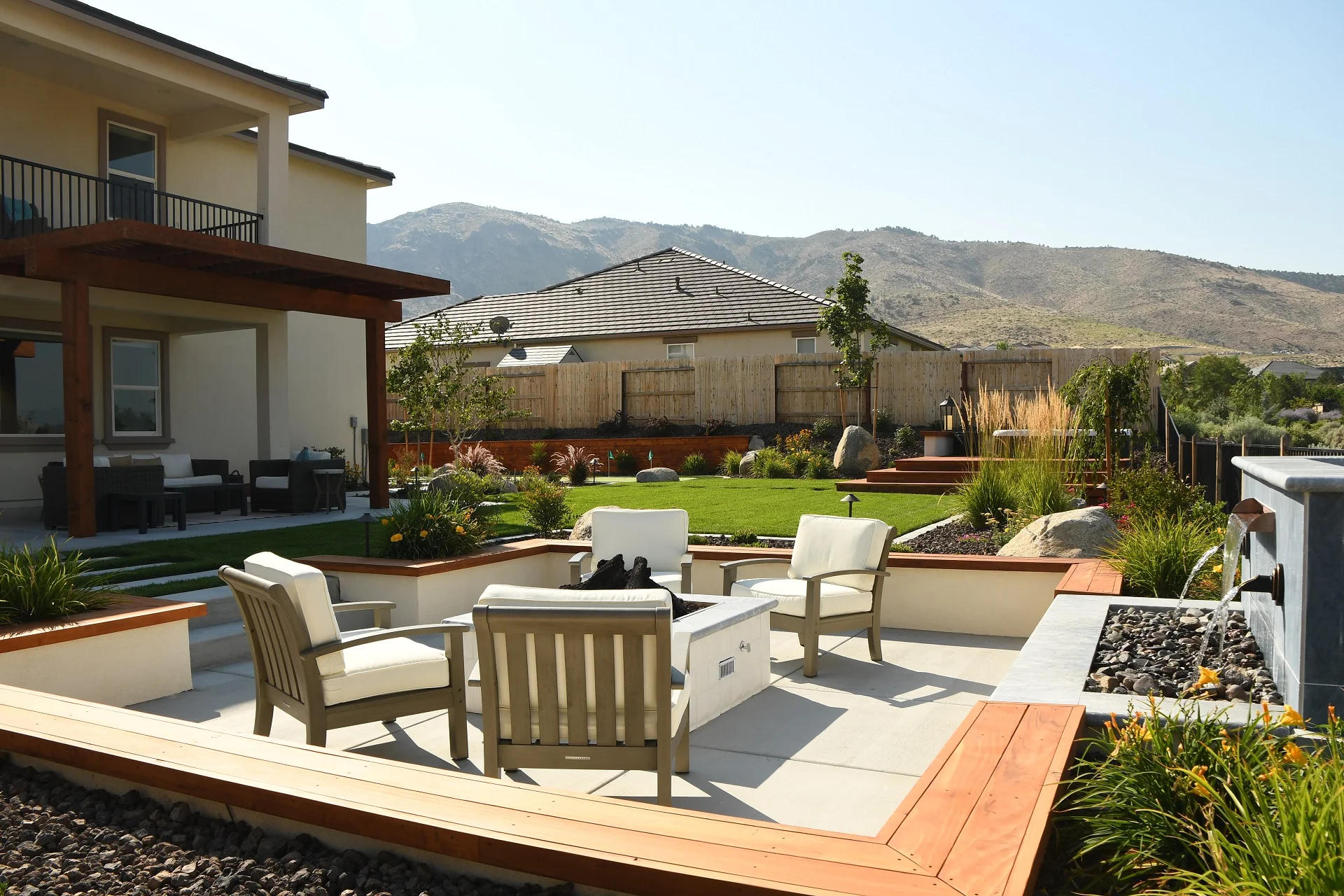 Reno, Nevada patio with outdoor fireplace