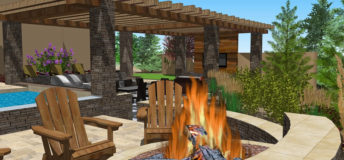 Outdoor fireplace with pergola in Folsom and Rocklin, California