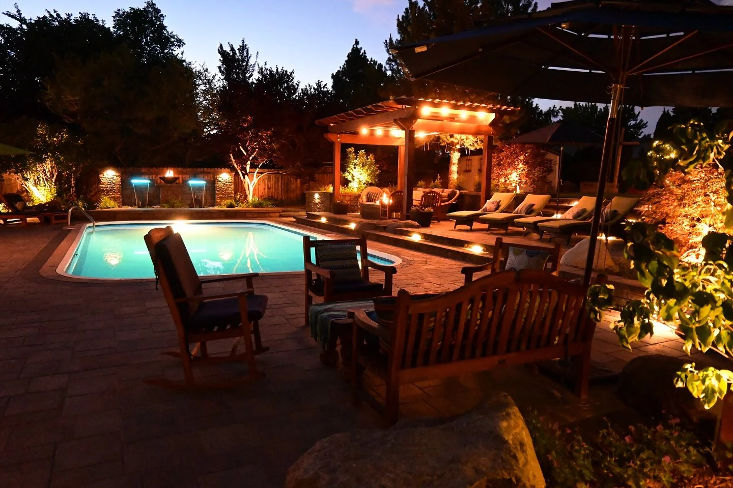 Patio in Reno, NV with landscape lighting