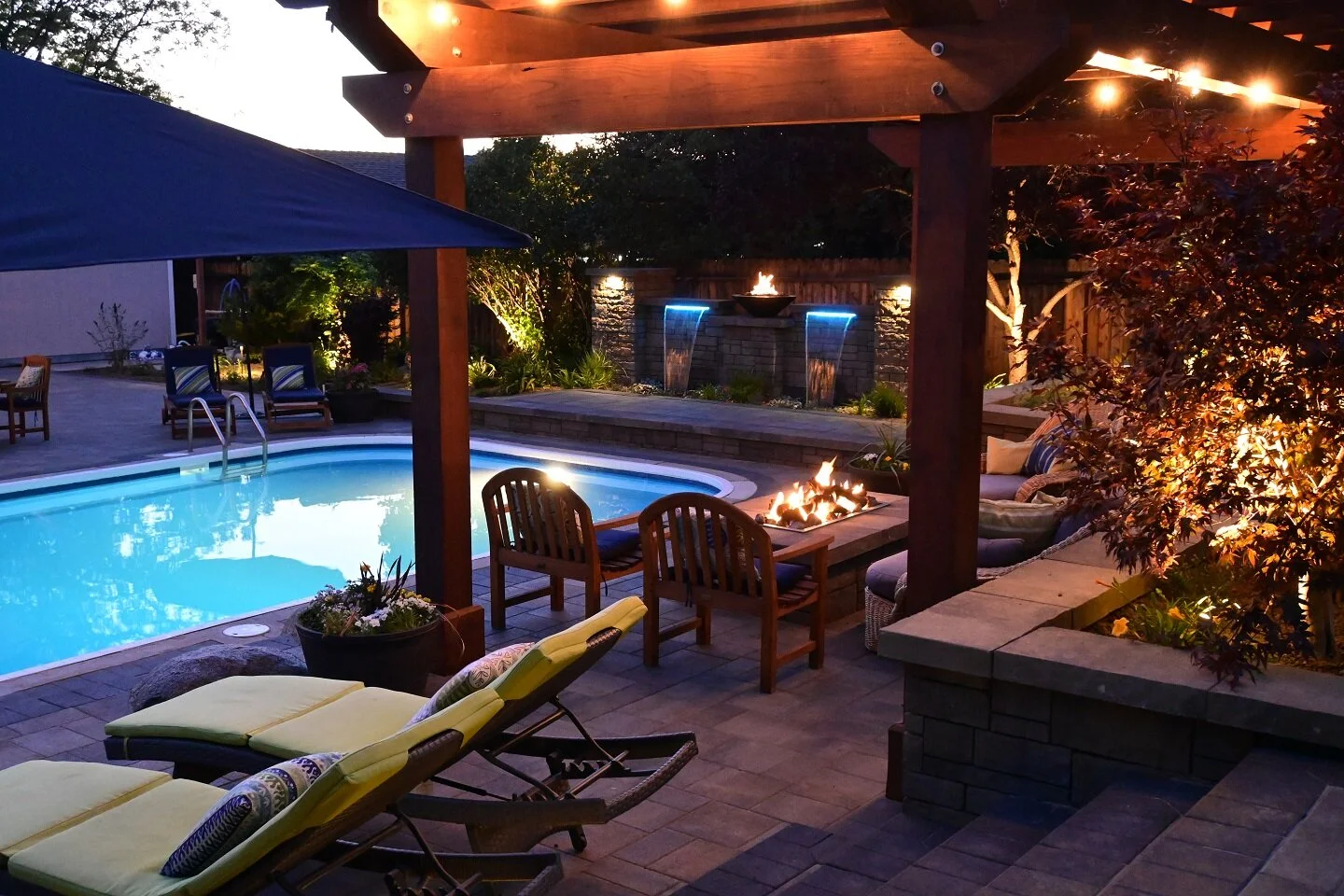 Inground pool, pergola and landscape lighting in Reno, NV