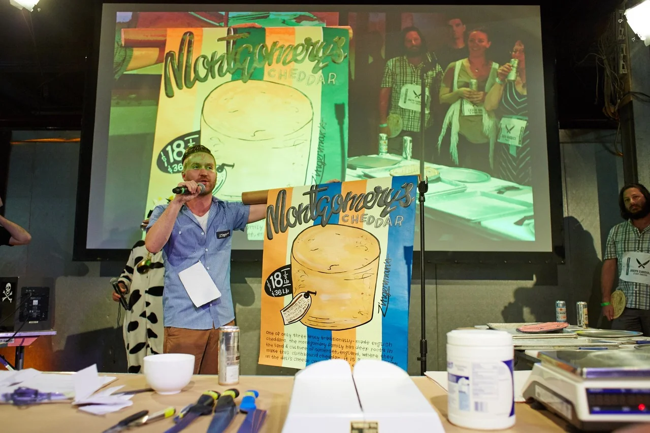  Steven Hall from Zingerman's Deli in Ann Arbor, Mich., talks about his favorite cheese at the Cheesemonger Invitational.  STEVE REMICH FOR THE WALL STREET JOURNAL 