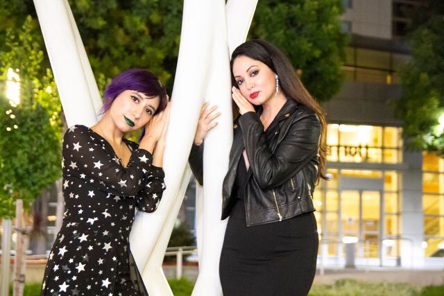 Smok and Vania Soto posing like quinceañeras