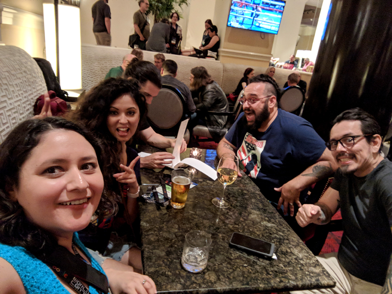 Hanging out at the Fairmont. From left to right: Dianita Cerón, Vania Soto, Wally Wallace, Aaron Durán, and Orlando Arocena