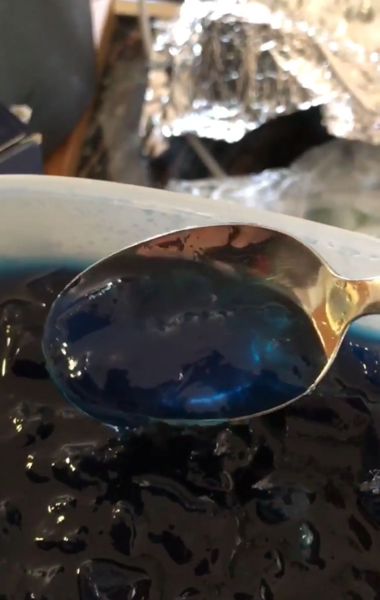 A spoonful of blue melange salsa (the spice must flow) made by Héctor González (Photo by Héctor González)