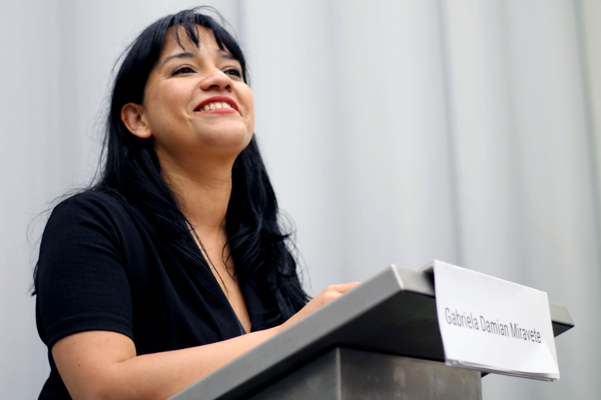 Gabriela Damián at the Mexicanx Initiative English language group reading (Sent by Julia Rios; photo by Kateryna Barnes)