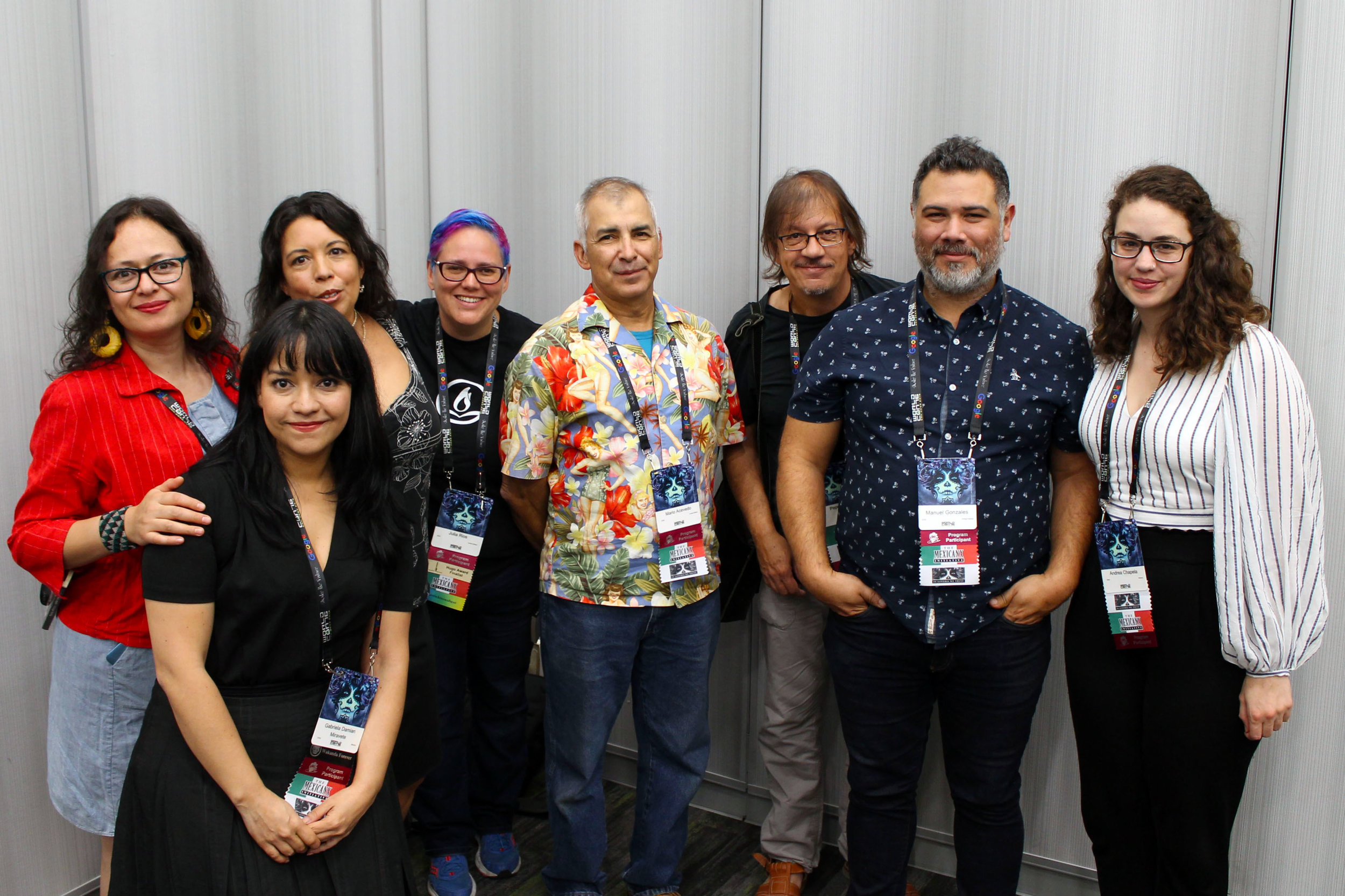 The English language Mexicanx Initiative reading group: Libia Brenda, Gabriela Damián, Felecia Caton Garcia, Julia Rios, Mario Acevedo, Manuel Gonzales, and Andrea Chapela (Sent by Julia Rios; photo by Kateryna Barnes)