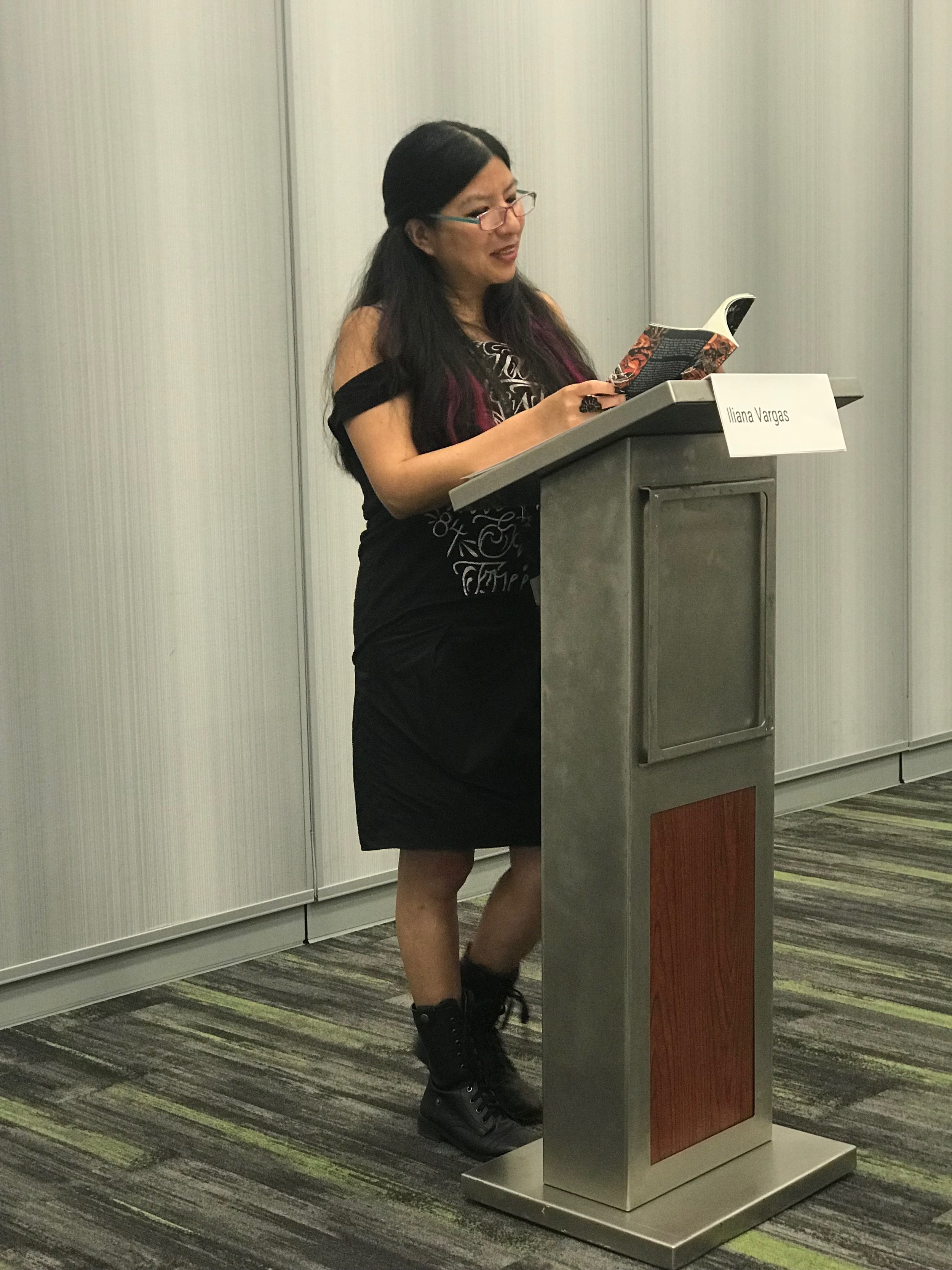 Iliana Vargas at the Mexicanx Initiative Spanish language group reading (Photo by Julia Rios)