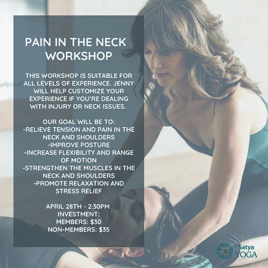 Next workshop - neck pain be gone!! 
I&rsquo;m excited to bring you feel-good techniques to relieve pain in the neck during yoga and in real life.  Register through link in bio!