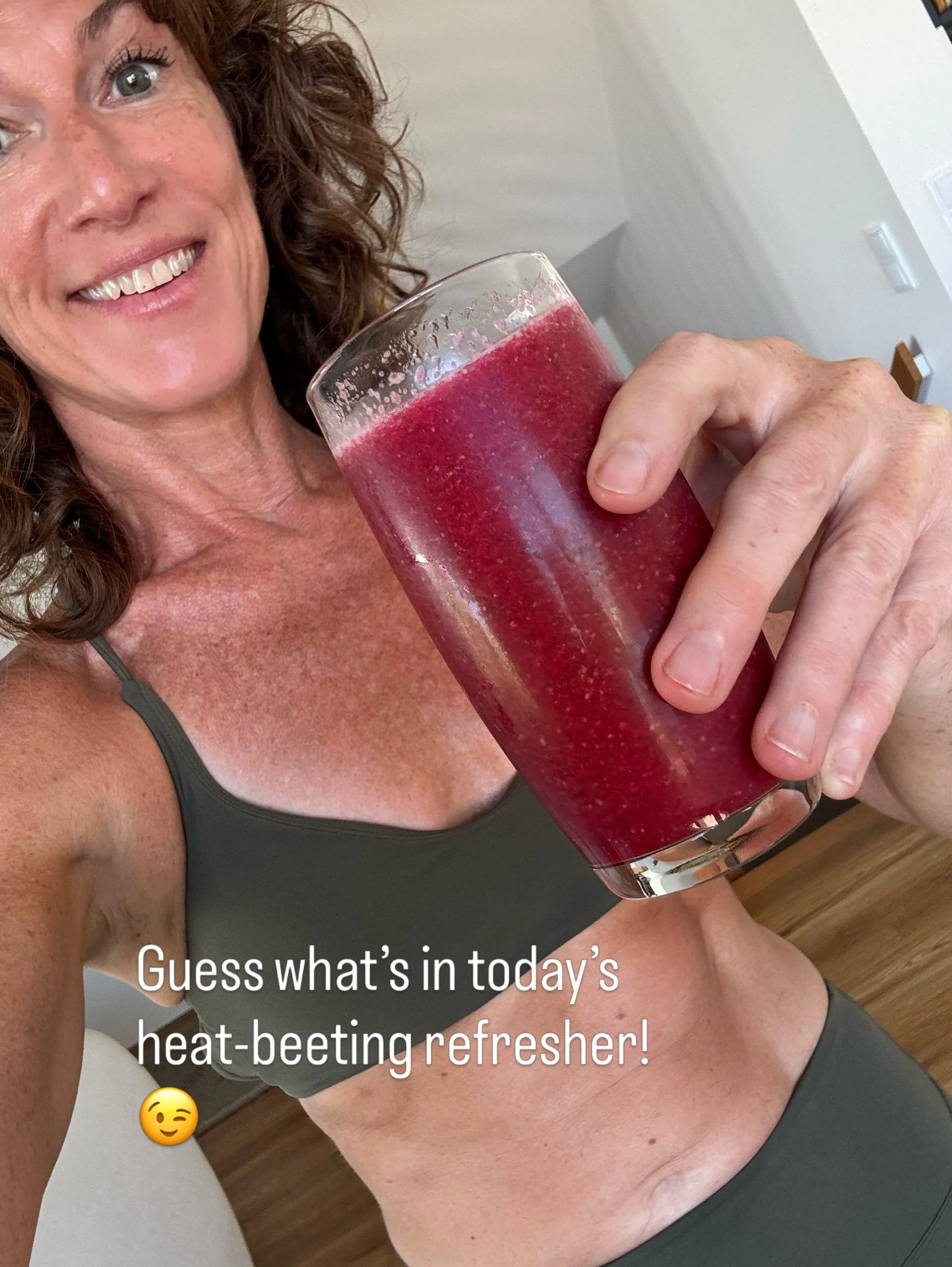 Yes beets for sure. Perfect for replenishing, hydrating and cleansing after our morning workout. 

Here&rsquo;s the full list:
Coconut water 🥥 
Beets 🫜 
Lemon 🍋 
Limes 🍋&zwj;🟩 
Chia seeds
Maple syrup 

Thanks for the inspiration @healthycookingb