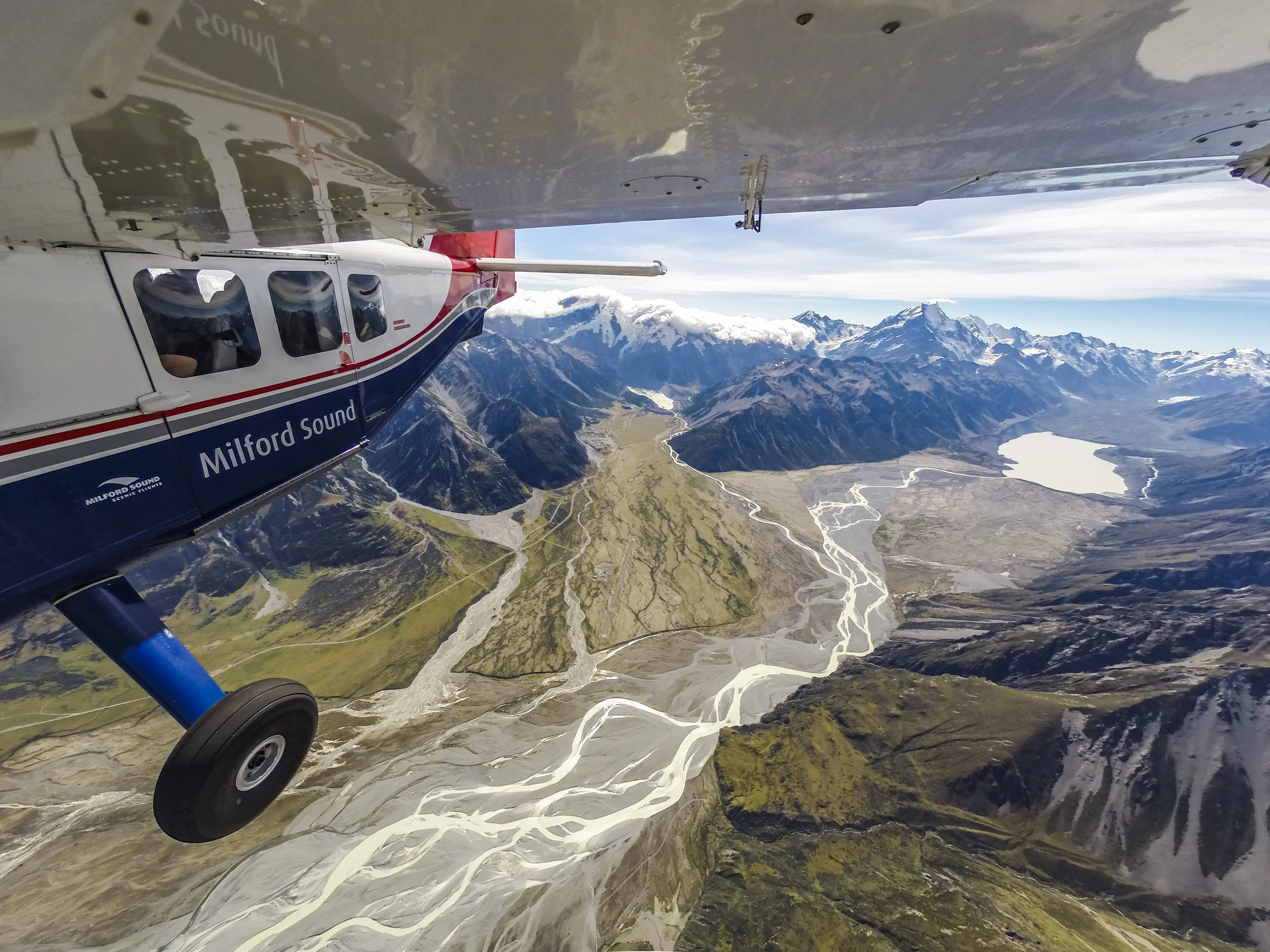  Since 1990 the Tasman glacier has retreated an average of 180  metres per year. The lake at the terminus of the glacier (top right) is a result of the glacier's decline, before 1973 it did not exist. [Dave Allen for NIWA]  