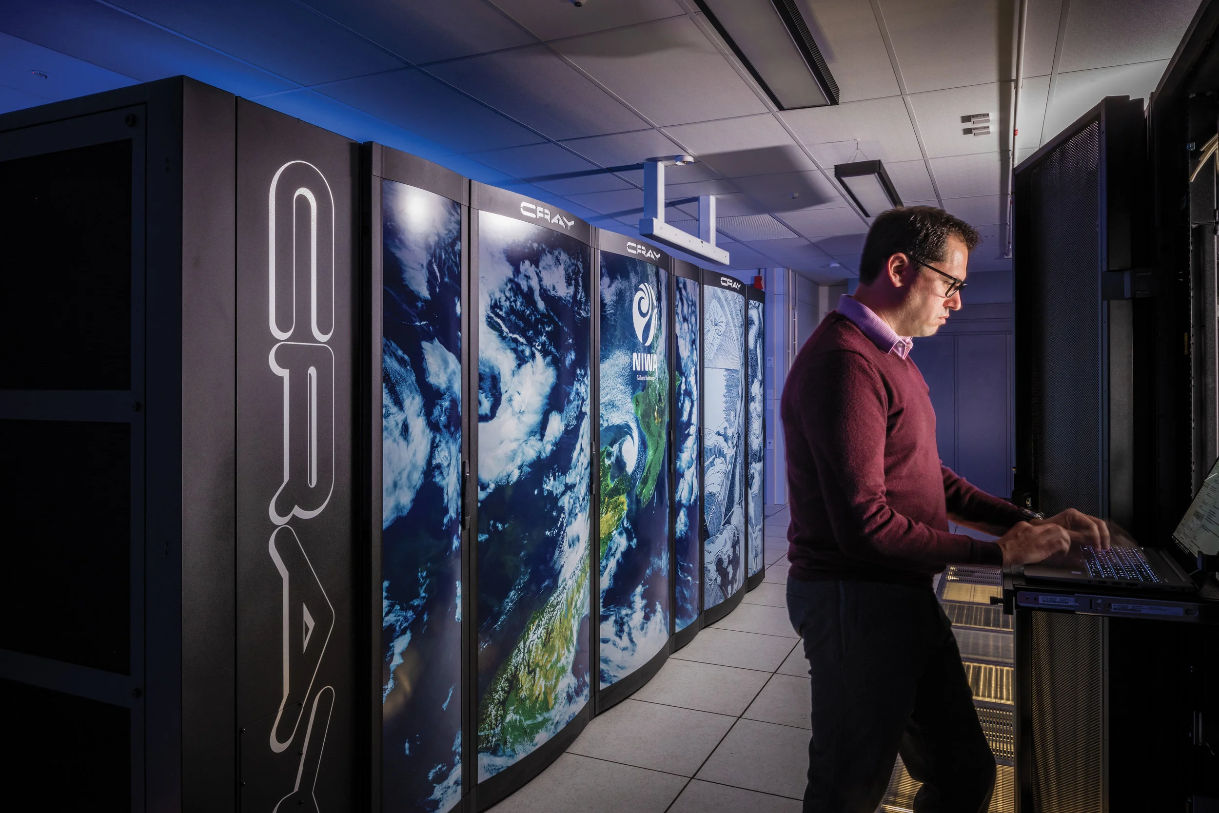  Systems Engineer Fabrice Cantos inside NIWA’s High Performance Computing Facility. [Dave Allen for NIWA] 