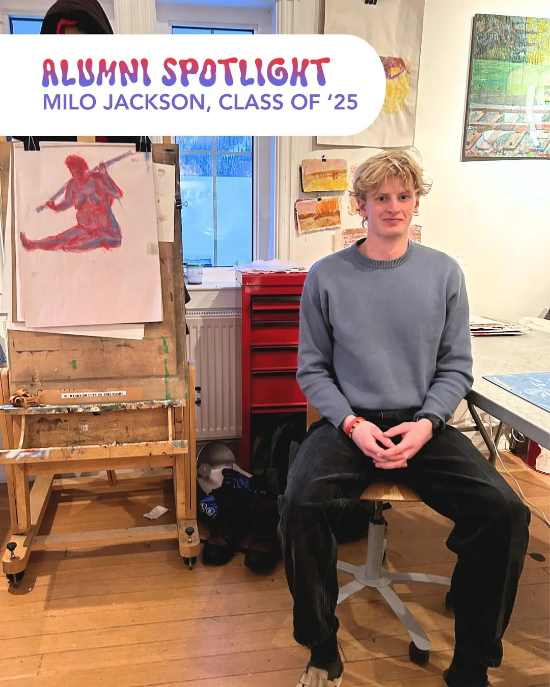 🐦&zwj;⬛Alumni Spotlight - Milo Jackson, class of &lsquo;25

Milo Jackson attended the 2024-25 Foundation Year Program, and is currently in second year at AUArts Calgary.

&ldquo;SOVA was a very formative experience for me. I am super grateful for al