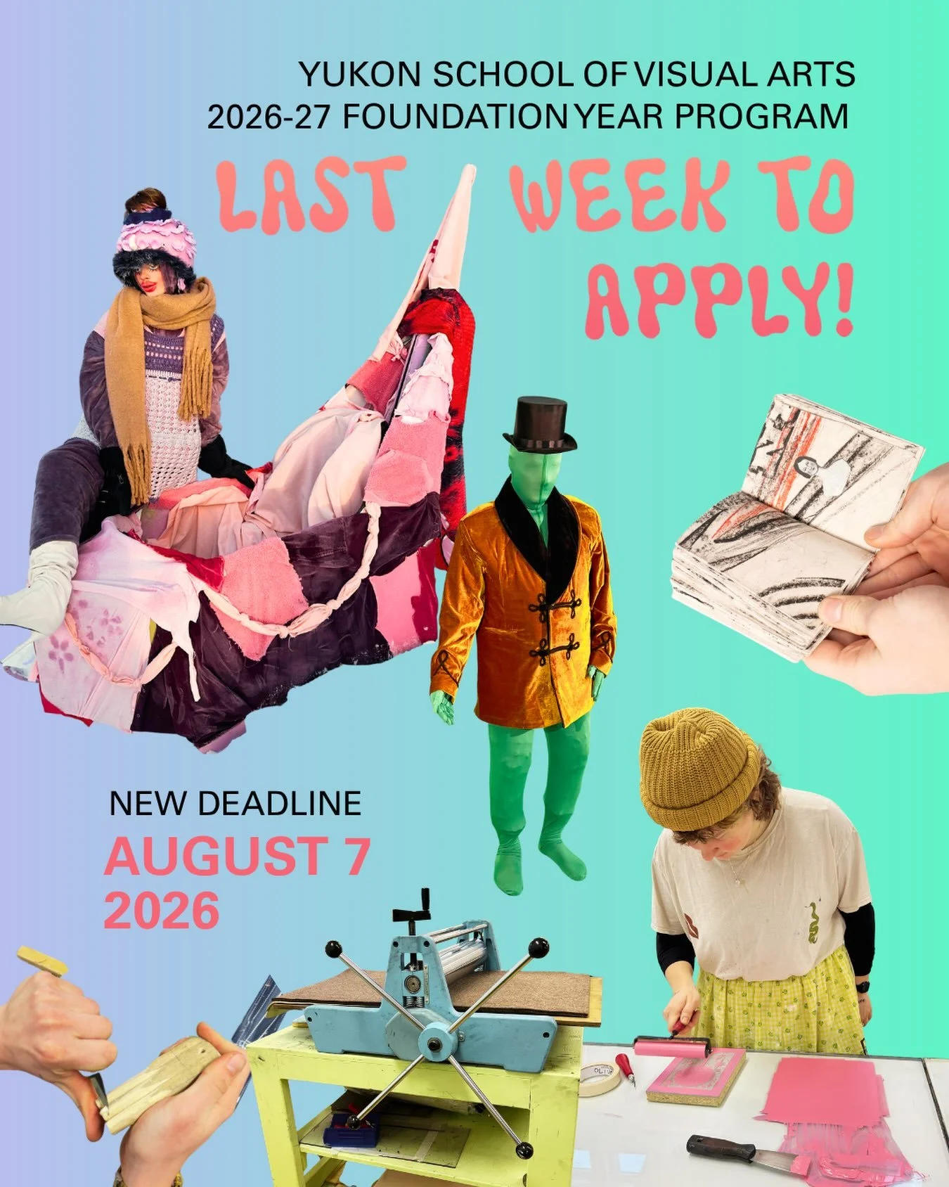 LAST WEEK TO APPLY! Experience a unique visual art program grounded in land-based learning in the vibrant community of Dawson City.

Foundation Year Program students are immersed in a broad range of artistic practices including casting, video, paper 