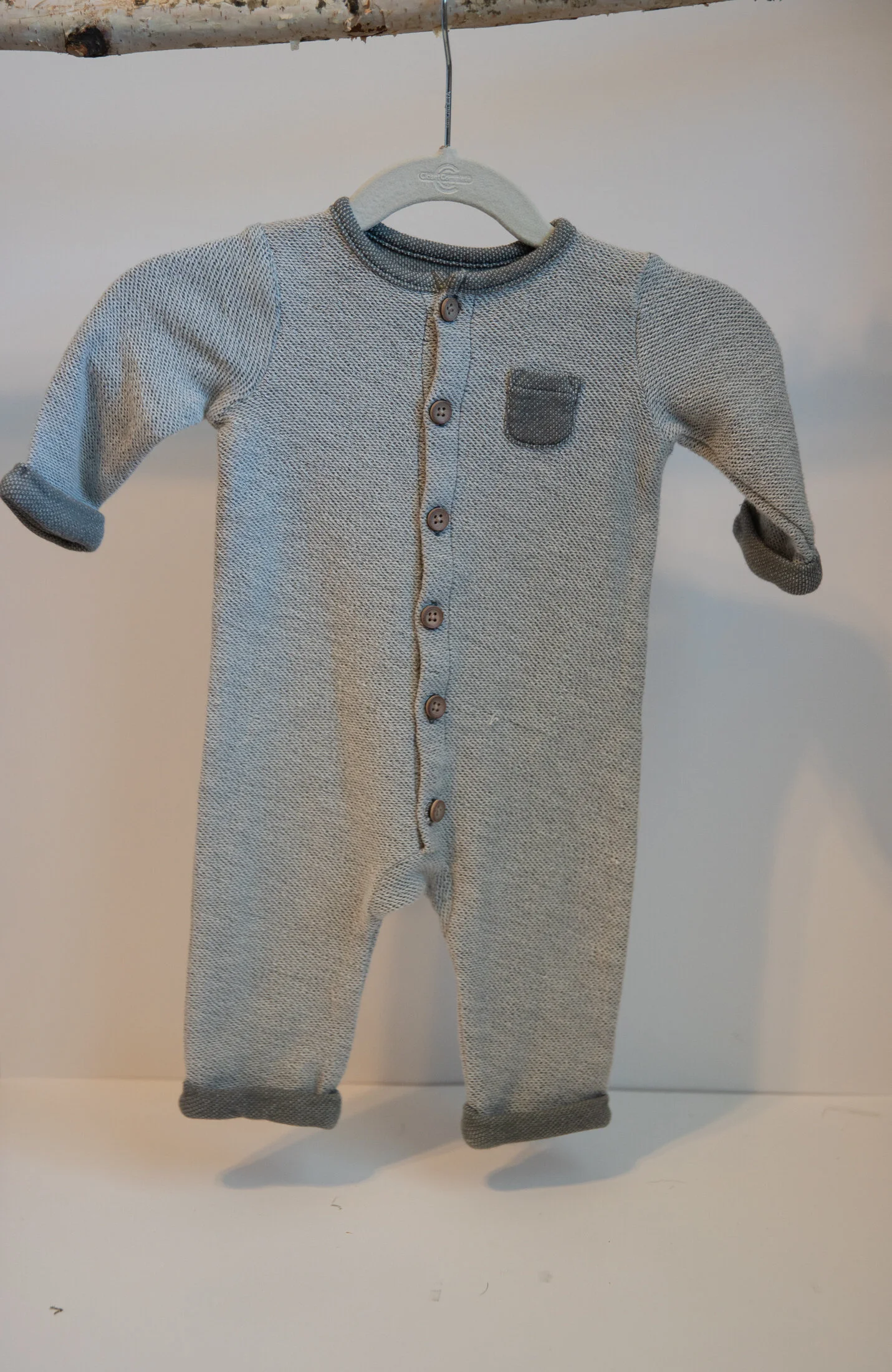 Size: 3 MonthGray Stretchy Knit Romper