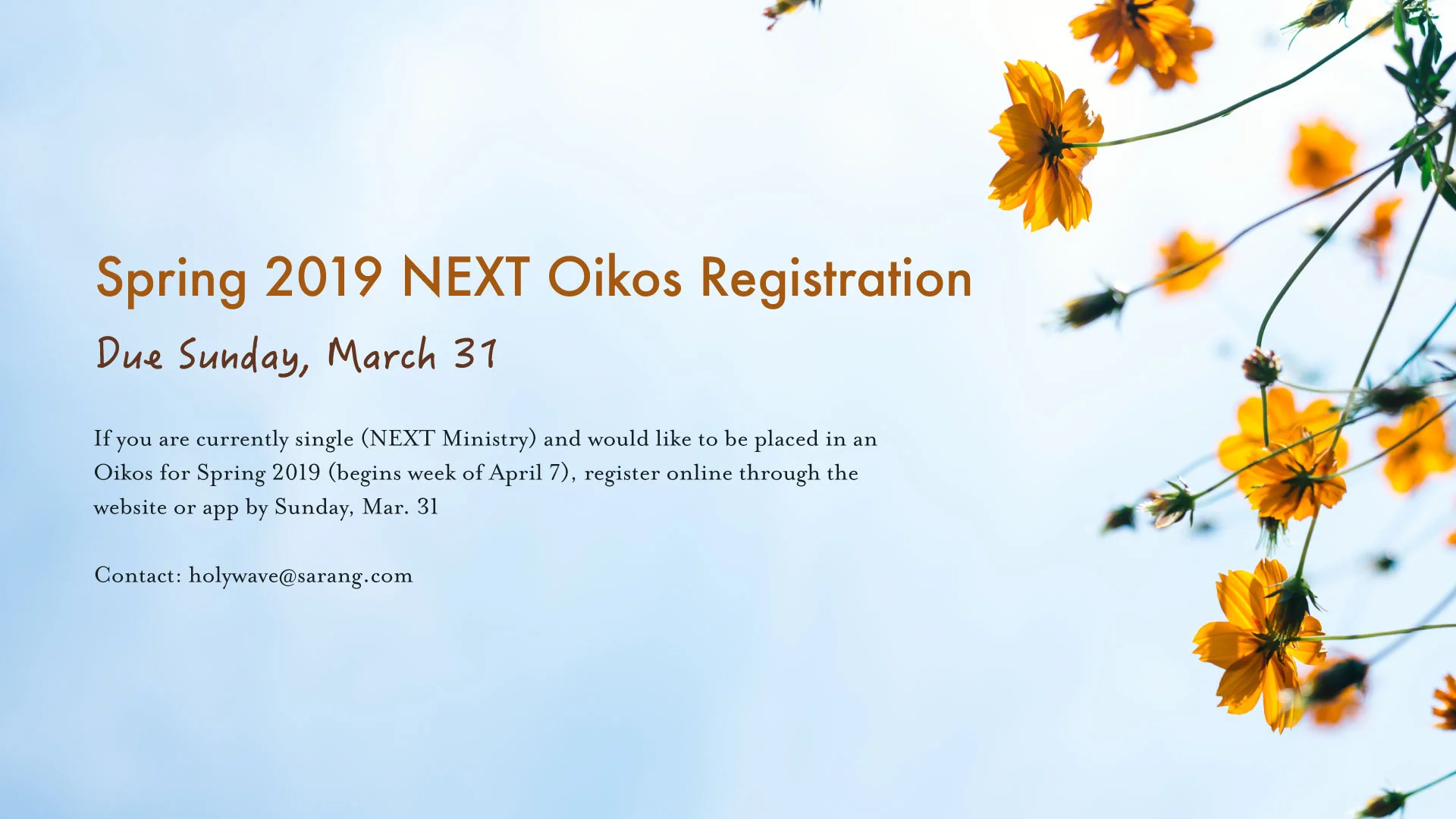 NEXT Oikos Registration Open