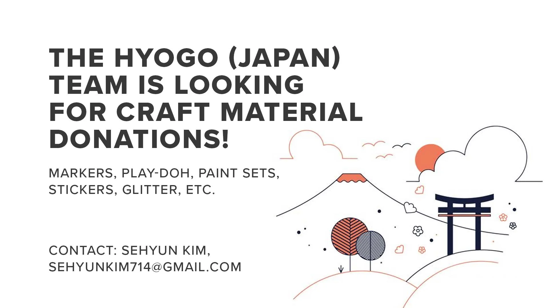 Craft Materials Donation Drive for Hyogo (Japan) Short-Term Missions Team